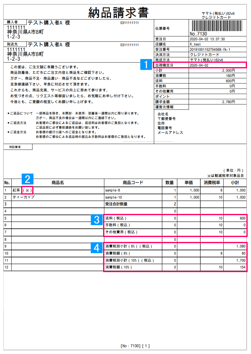 納品書サンプルと各項目のルール Pdf Csv Ecサイトの在庫 受注 発注管理 ネットショップ管理ならネクストエンジン